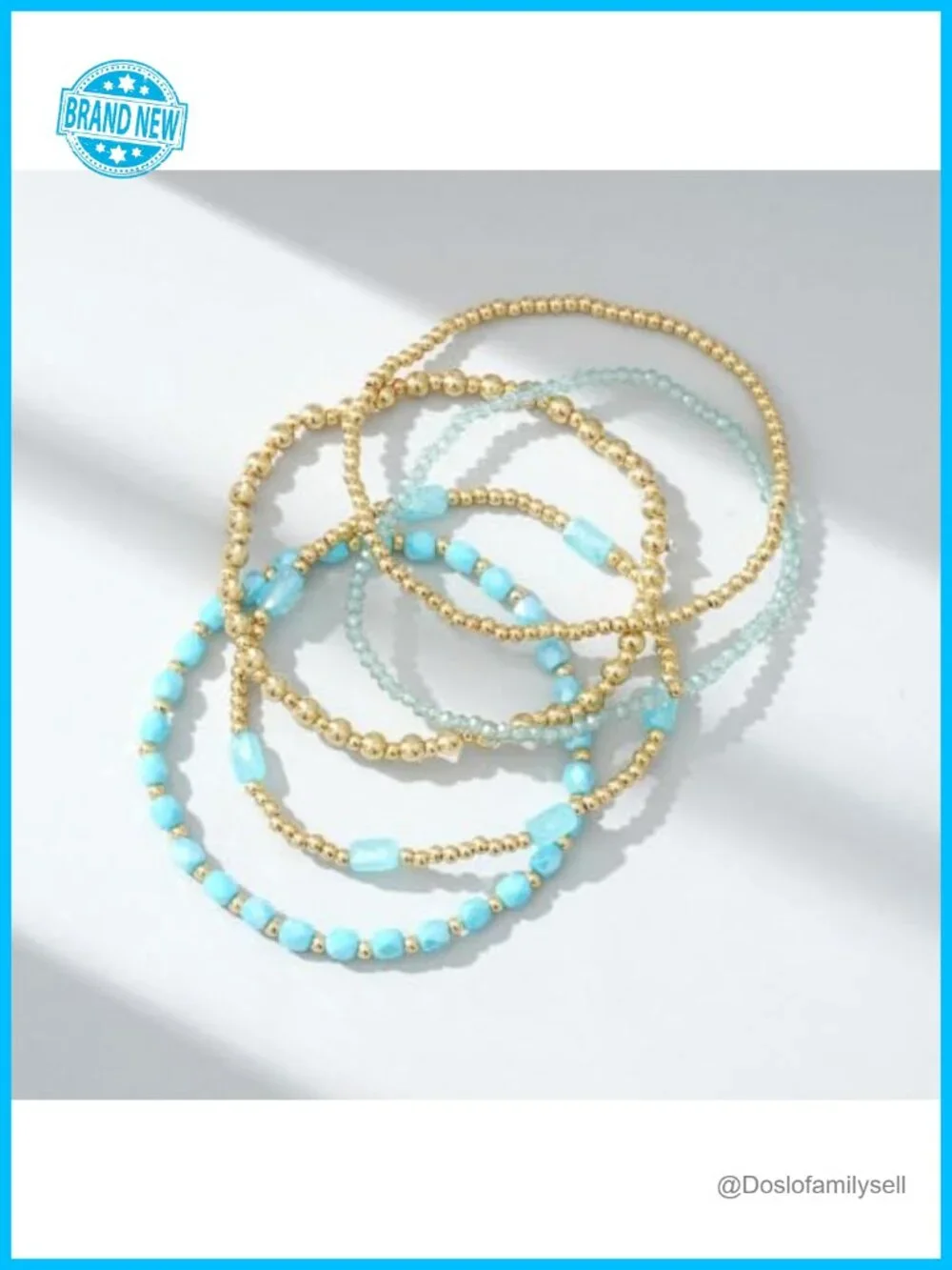 14K Gold Plated Stackable Beaded Stretch Bracelet Set Boho Layered Acrylic &
